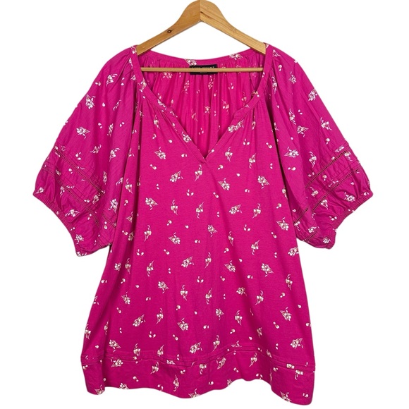 Lane Bryant Cotton Floral Notch Collar Elastic Eyelet Cutout Popover Blouse 22 - Picture 11 of 11